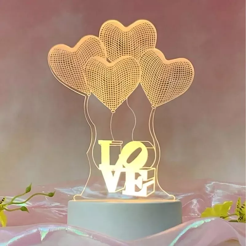 Lámpara de noche Extralink HOME ilusión óptica 3D cuatro corazones lámpara de mesita USB