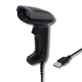Lector de códigos de barras de mano QOLTEC 50863 — escáner 1D/2D, USB con cable, sensor LED, negro, 5V, cable de 1,8 m