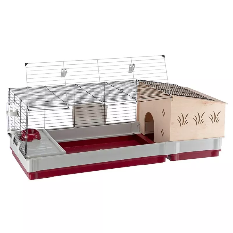 Jaula Ferplast Krolik 140 Plus para conejos, gris/rojo, B1420×T600×H500 mm, metal/plástico