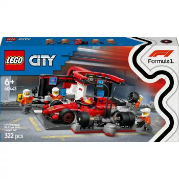 LEGO City F1-Boxenstopp-Set 60443 – Coche Ferrari F1, 322 piezas, 5 minifiguras, edad 6+