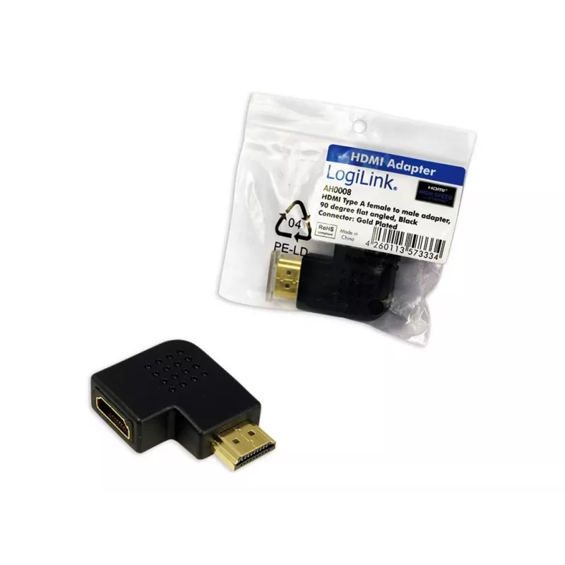 Adaptador de acoplamiento HDMI LOGILINK AH0008 — HDMI a HDMI, negro, contactos dorados