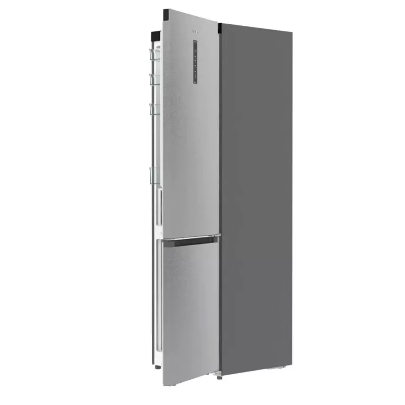Gorenje NRB620E61X4WFE frigorífico combi, de libre instalación, NoFrost, 413 l (283 l frigorífico + 130 l congelador inferior), pantalla electrónica, iluminación LED, clase energética E, acero inoxidable