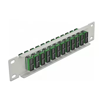 Panel de parcheo de fibra óptica DeLOCK 10 pulgadas 12 puertos SC dúplex verde 1HE gris