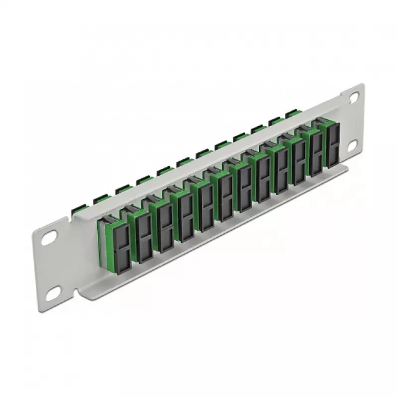 Panel de parcheo de fibra óptica DeLOCK 10 pulgadas 12 puertos SC dúplex verde 1HE gris