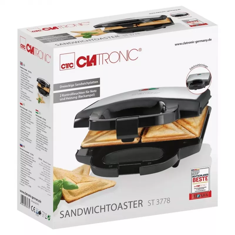 Sandwichera Clatronic ST 3778 750 W negra, acero inoxidable