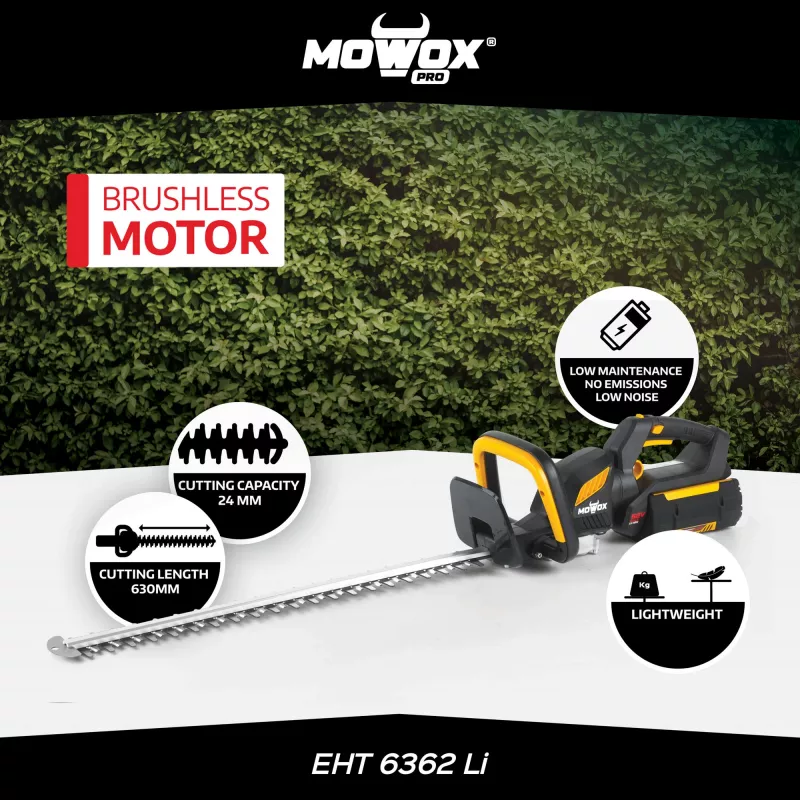 Cortasetos de batería MoWox EHT 6362 Li — de mano, mango giratorio, a batería