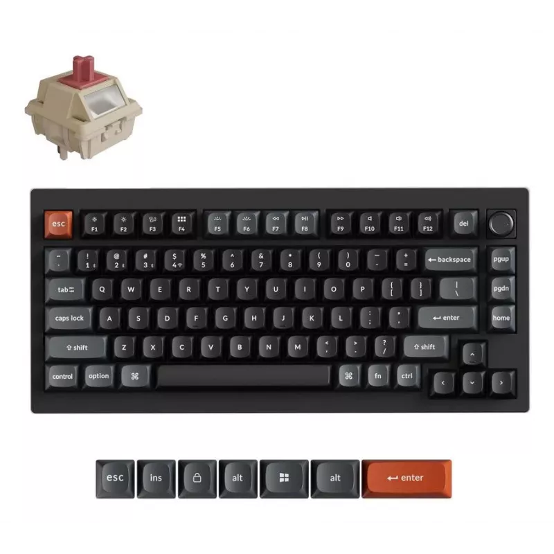 Teclado mecánico 75% Keychron V1 Ultra 8K — QWERTY, Bluetooth y cable, RGB, negro