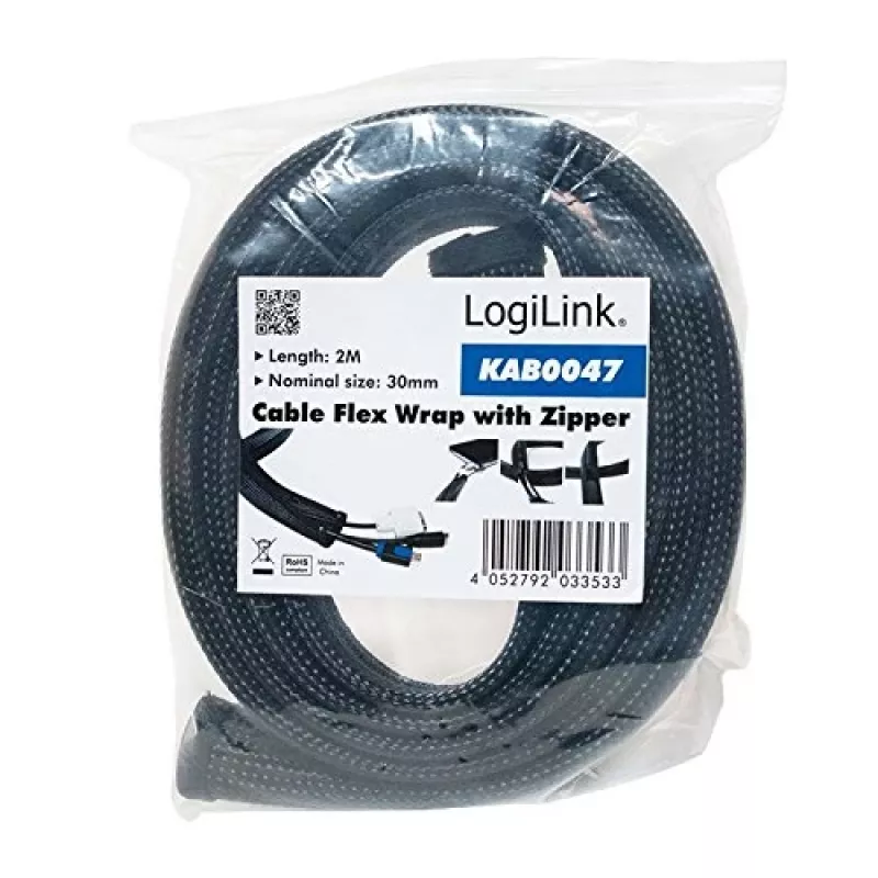 LOGILINK KAB0047 LOGILINK Organizador de cables flexible con cremallera, negro 2m