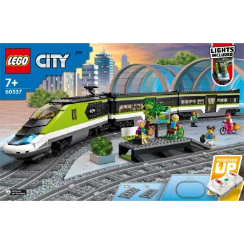 LEGO 60337 City Express Tren de pasajeros Set juguete teledirigido regalo para niños y niñas con faros funcionales 2 vagones y 24 piezas de vía