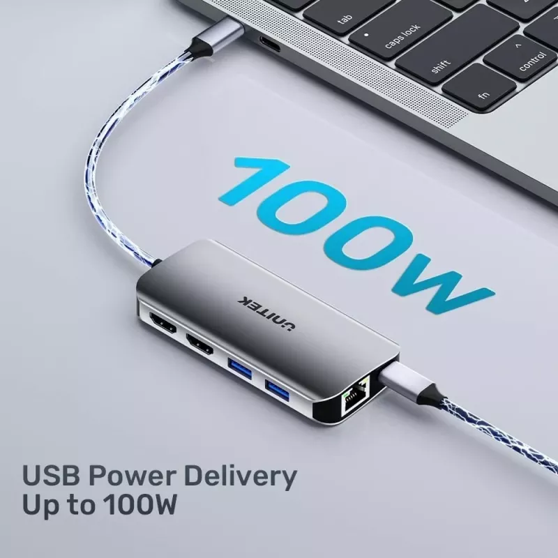 Hub USB-C Unitek D1122A01 con 2x HDMI 4K y 100W Power Delivery