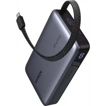 Batería externa UGREEN PB550 20.000 mAh 67 W PD con 1×USB-A, 1×USB-C y cable USB-C integrado, pantalla inteligente (55996B)