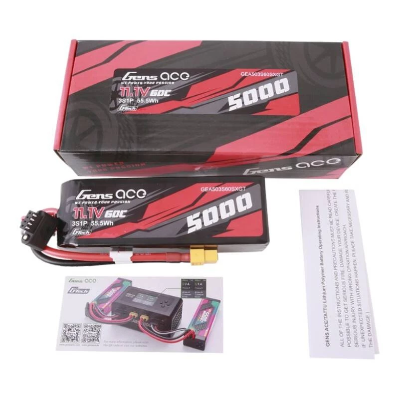 Gens ace G-Tech 5000mAh 11.1V 60C 3S1P Lipo tamaño corto con conector XT60