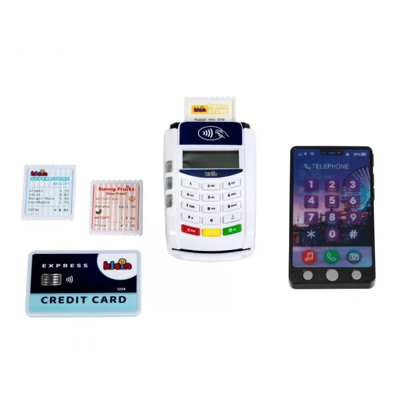 Terminal de pago de juguete KLEIN 172740 con accesorios para smartphone para sets de juego de rol