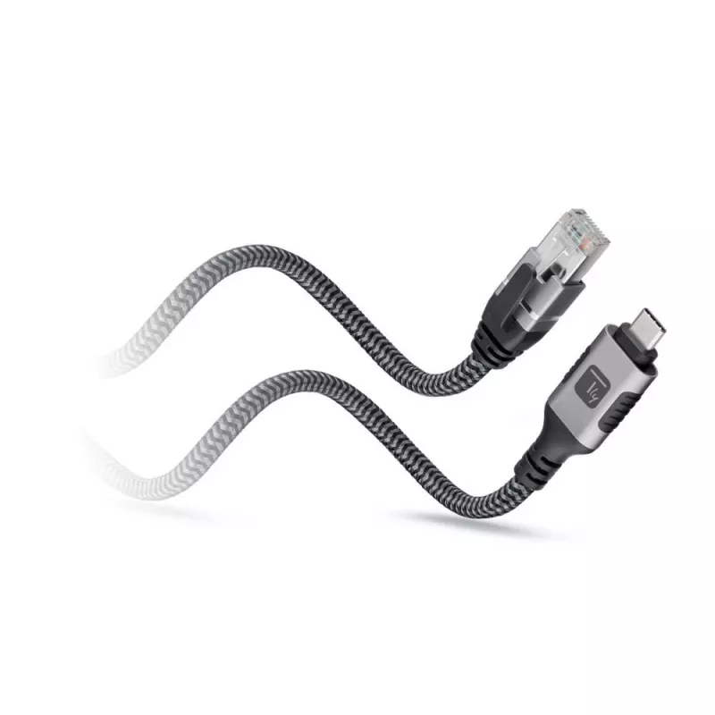 Techly ICOC U3C-RJ45-010 cable adaptador de USB-C a Gigabit Ethernet, 1 m, negro/plata