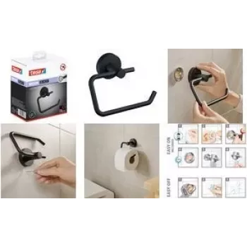 Portarrollos de papel higiénico Tesa Moon Black mate con solución adhesiva
