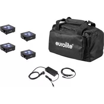 Set de paneles LED planos EUROLITE AKKU 3 — 4× paneles con batería en bolsa blanda