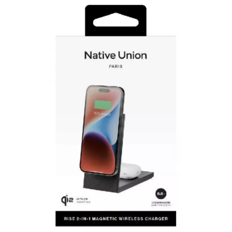 Native Union Rise cargador inalámbrico Qi2 2 en 1 negro
