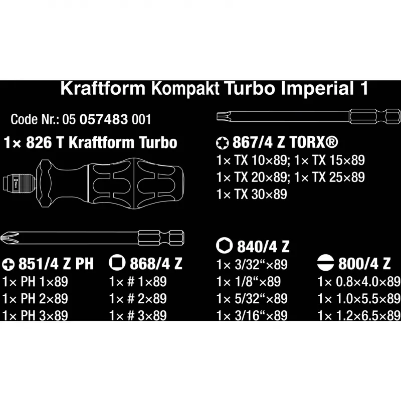 Wera Kompakt Turbo Imperial 1 Juego de puntas, 15 uds., 05057483001