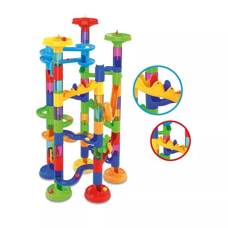 Set de construcción de pista de canicas Ascato modelo 117607 — 78 piezas, pista de canicas modular