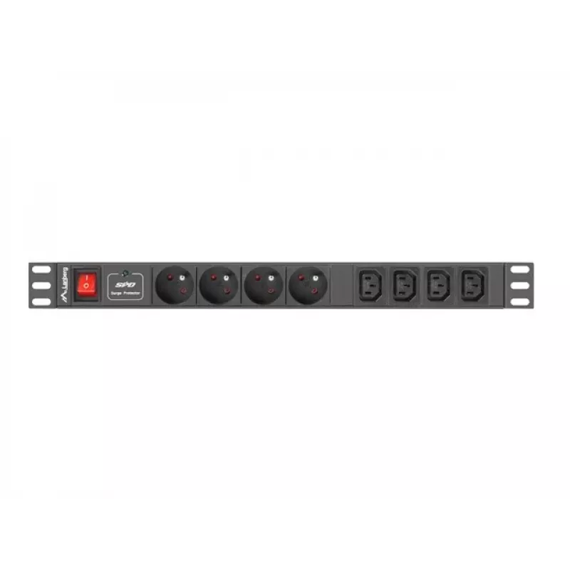 Lanberg PDU-04E04I-0200-IEC-BK PDU para rack 1U, 4x tipo E + 4x IEC C13, 10 A, 2 m, negro