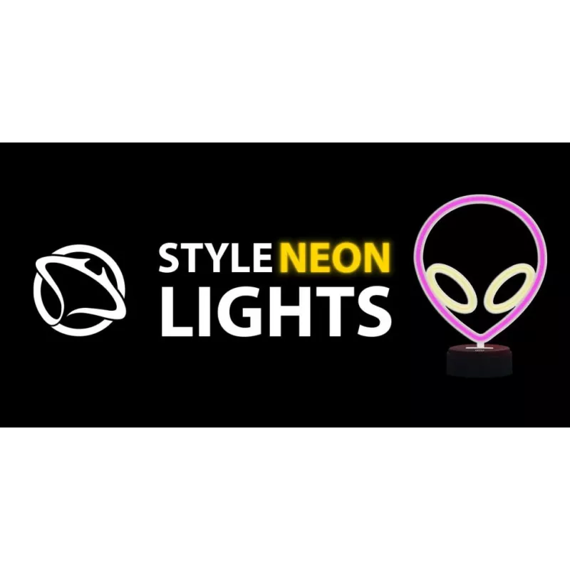 Lámpara de mesa MANTA SNL86PK Style Neon Lights UFO rosa – lámpara de neón decorativa en rosa
