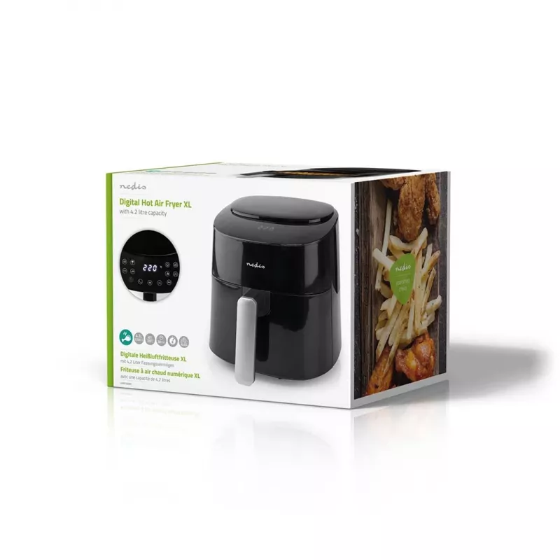 Freidora de aire Nedis KAAF160BK, cesta única, 4,2 L, 1300 W, Negro