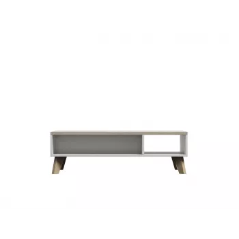 Mesa de centro cama meble LOTTA 110 — rectangular, 1100×600×350 mm, estructura blanca con tablero de roble Sonoma