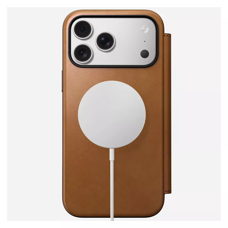 Funda tipo folio para móvil Nomad Modern Leather Folio para iPhone 17 Pro Max – tan, compatible con pantalla de hasta 17,5 cm (6,9