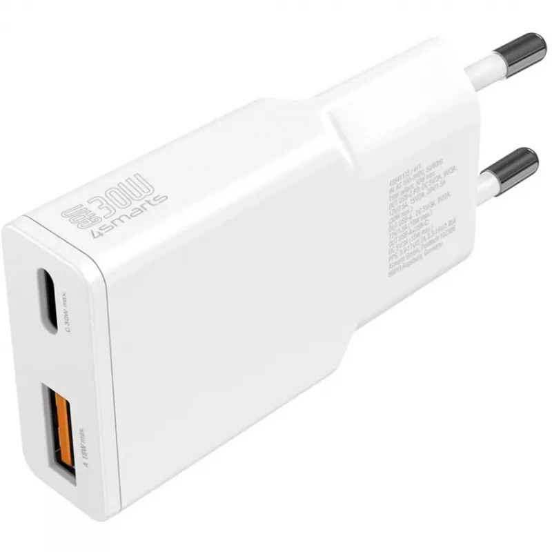 Cargador 4smarts PDPlug Duos delgado smartphone tablet blanco CA carga rápida