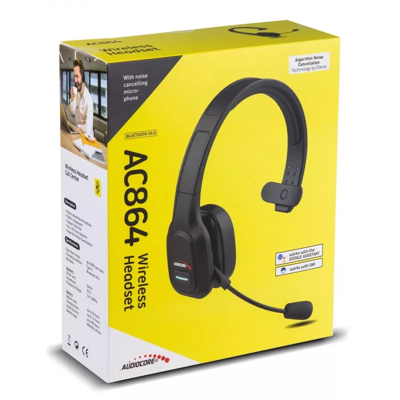 Auriculares Bluetooth Audiocore 74452 cancelación de ruido micrófono call center Google Siri oficina inalámbricos