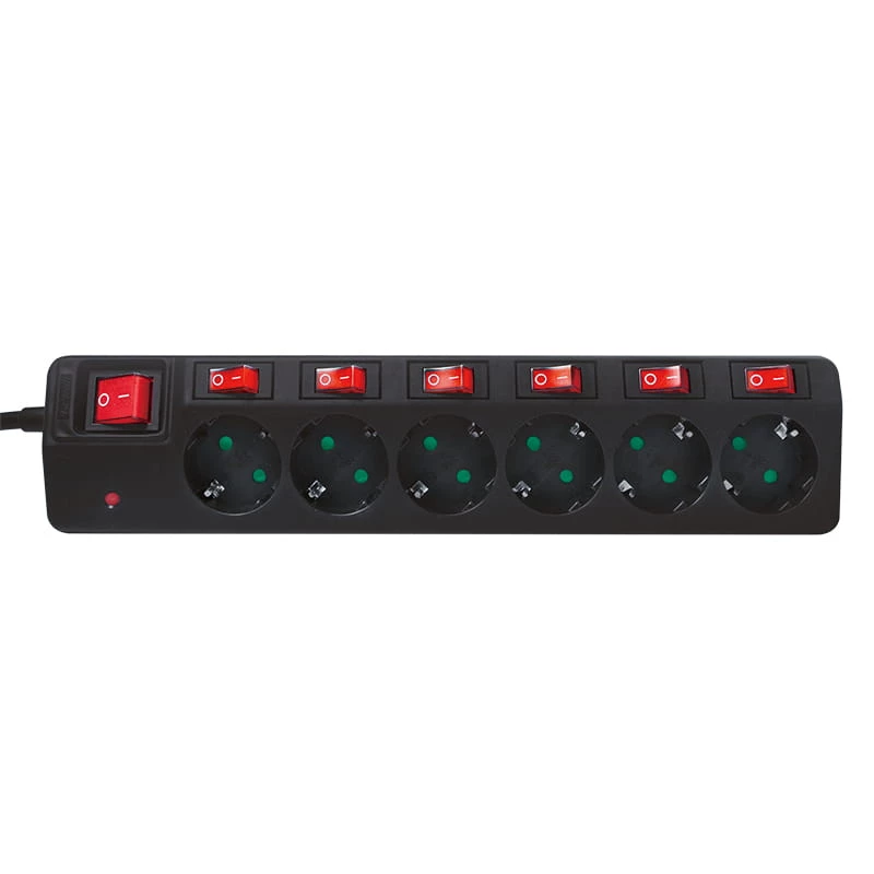 Alargador de corriente LogiLink LPS233 1,5 m 6 tomas de corriente para interior negro