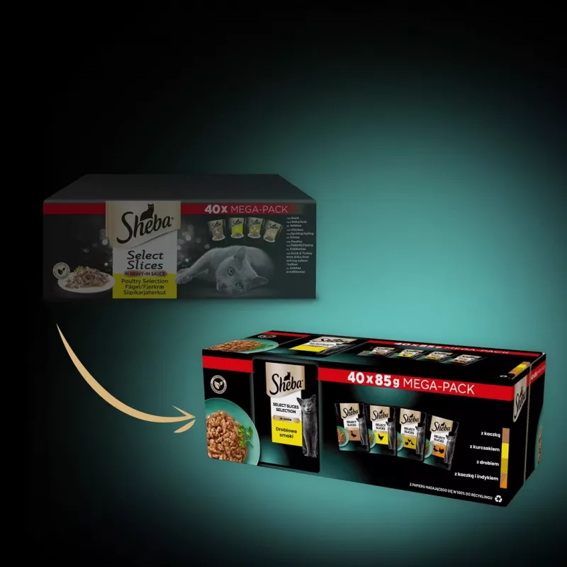 Sheba Selection Select Slices comida húmeda para gatos con sabores de ave, 40 x 85 g