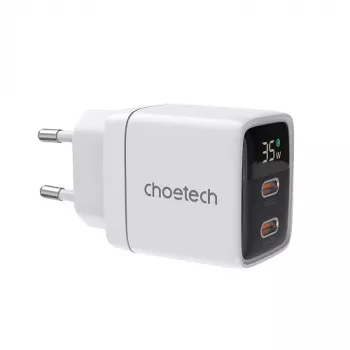 Cargador de pared Choetech PD6051 2x USB-C PD 35W GaN con pantalla - blanco