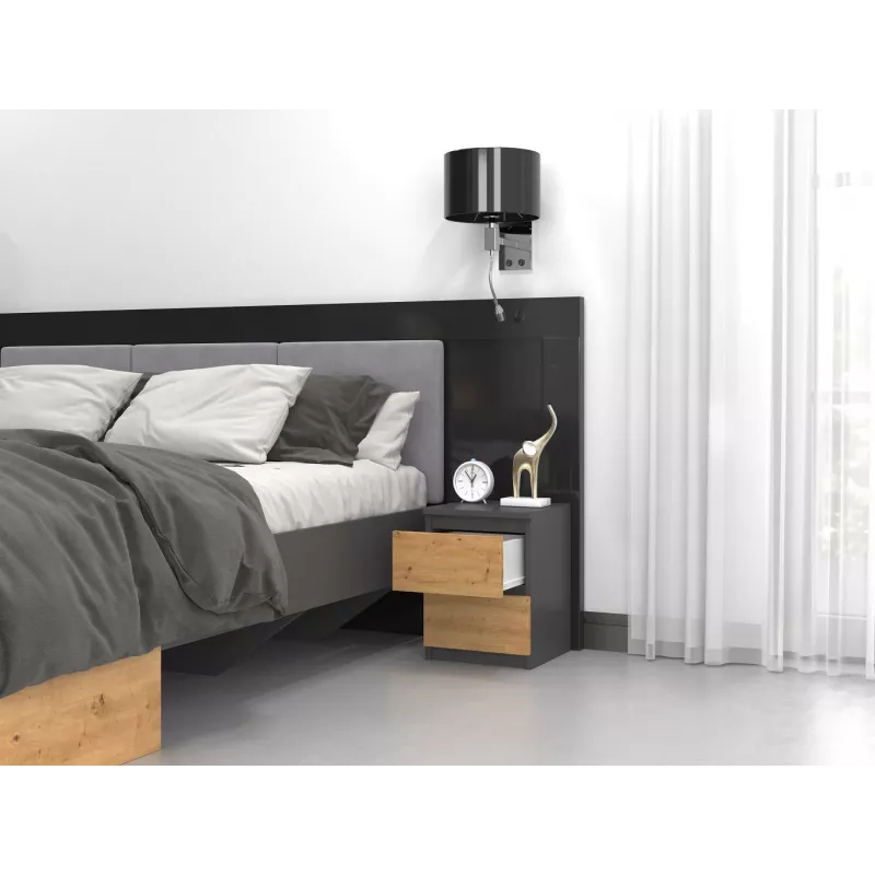 Mesita de noche Topeshop M2 ANTRACYT/ARTISAN 2 cajones antracita roble madera