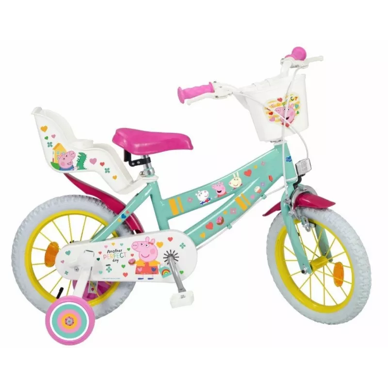 Bicicleta infantil Toimsa Peppa Pig ruedas de 14 pulgadas, verde, para aprox. 3–5 años, frenos de llanta delantero y trasero, neumáticos de aire
