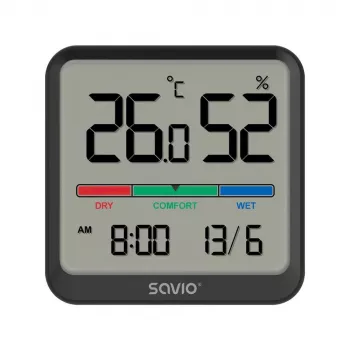 Sensor de temperatura y humedad interior SAVIO CT-01/B independiente, LCD, -10–55 °C, 10–99 % HR, CR2032