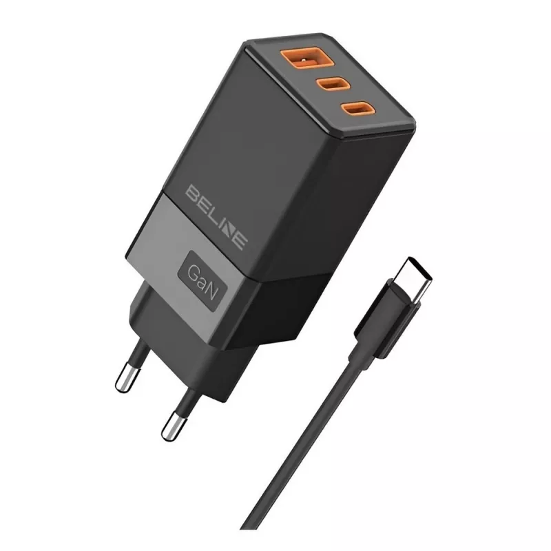 Adaptador de red Beline 2x USB-C 1x USB 65W cable USB-C negro/negro PD 3.0