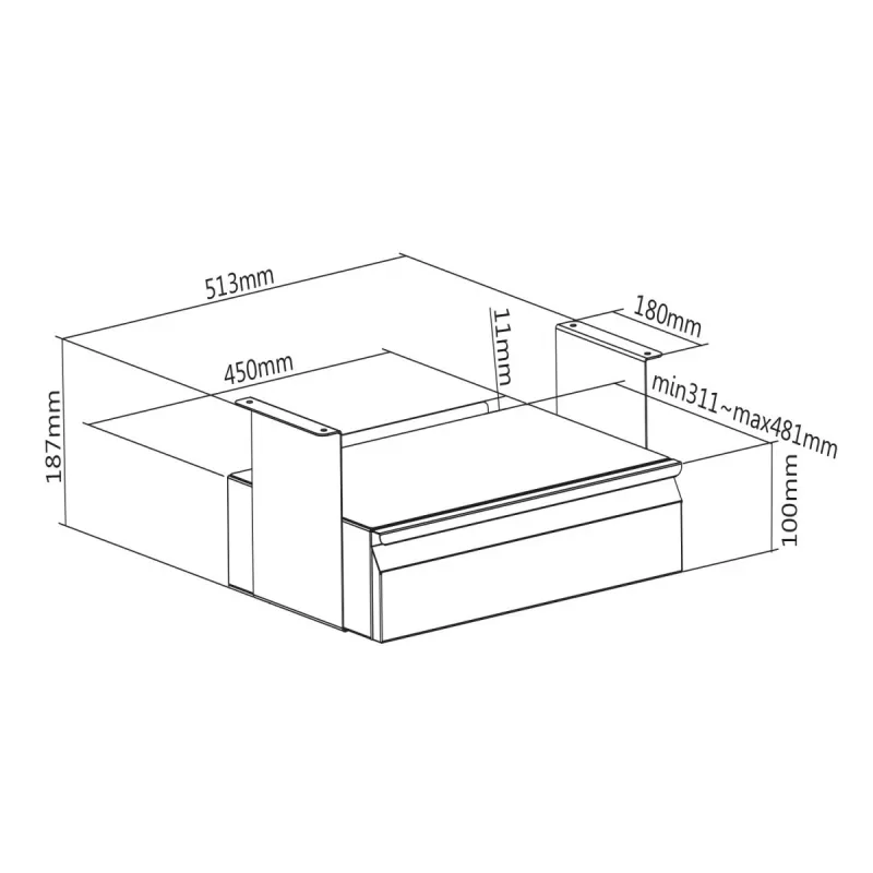 Cajón bajo escritorio MACLEAN MC-875 – bandeja de acero, para montaje bajo el escritorio, capacidad de carga hasta 5 kg