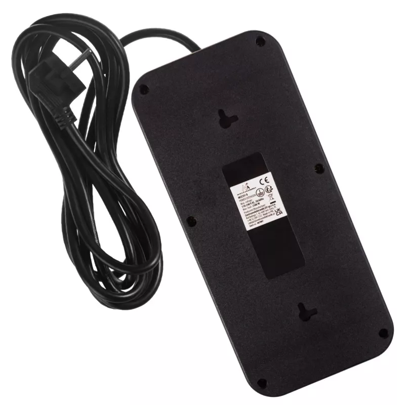 Regleta de enchufes MACLEAN MCE391 B – 6 enchufes, 4×USB-A + 1×USB-C, 110–240V, 2500W, 3 m cable, negro
