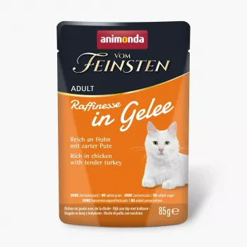 ANIMONDA Vom Feinsten Adult Raffinesse en gelatina rico en pollo con pavo - Comida húmeda para gatos - 85 g