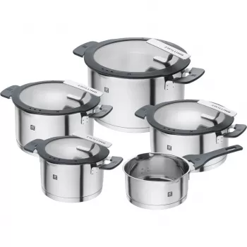 ZWILLING set de ollas de acero inoxidable SIMPLIFY 5 pzas. – apto para lavavajillas y horno, tapas de cristal, apto para vitrocerámica