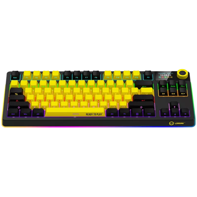 LORGAR KBP70TKLW, Teclado gaming mecánico TKL inalámbrico Pro, Negro/Amarillo, distribución EN