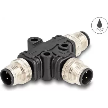 Divisor de cable DeLOCK M12 divisor en T codificación A de 4 polos 1 x conector macho a 2 x conector macho