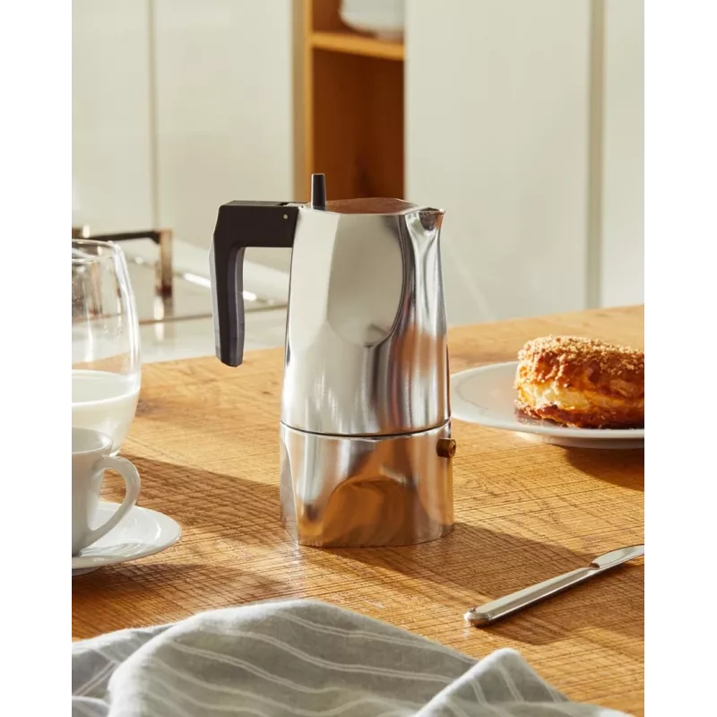 Cafetera espresso Alessi MT18/3 Ossidiana, acero inoxidable, aluminio, 3,5 x 18,5 x 40,5 cm