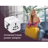 Adaptador de viaje universal GEMBIRD TPA-INT-01-W — entrada 100–250 V, conector Type-G, dimensiones compactas 84×56×85 mm