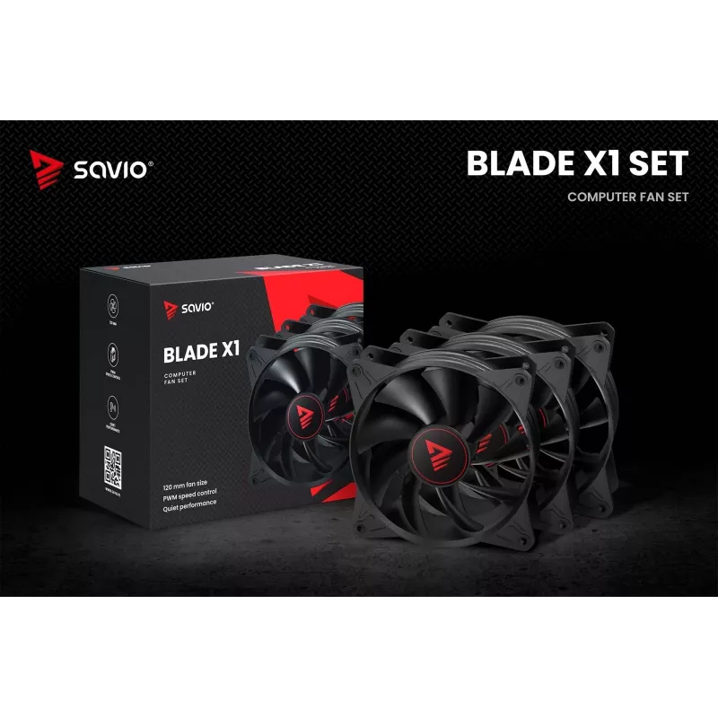 SAVIO BLADE X1 set de ventiladores, 3 x 120 mm, PWM de 4 pines, negro