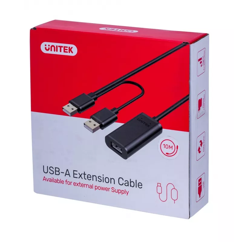 Cable USB UNITEK Y-278 USB 2.0 10 m 2 x USB A USB A negro