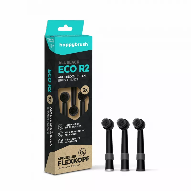 happybrush ECO R2 cabezales de cepillo de repuesto, negro, 3 uds.