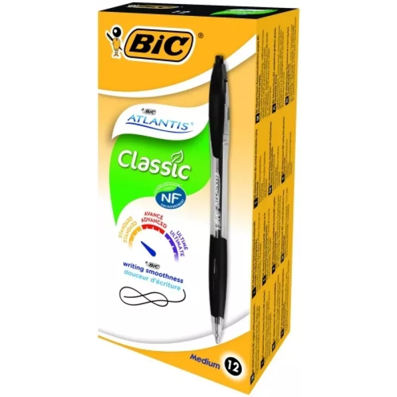 Bolígrafo BIC ATLANTIS REFRSH 1,0 mm negro, caja 12 uds. 136717