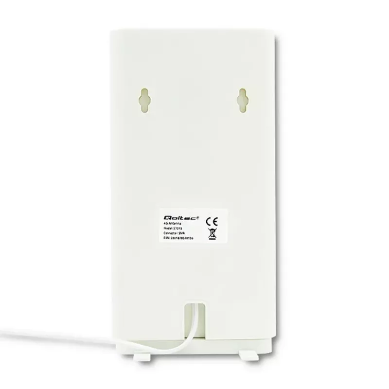 Qoltec 57013 antena omnidireccional 4G LTE de interior, 2x SMA, 0,6-2,7 GHz, 30 dBi, polarización vertical, 50 Ω, ABS blanco